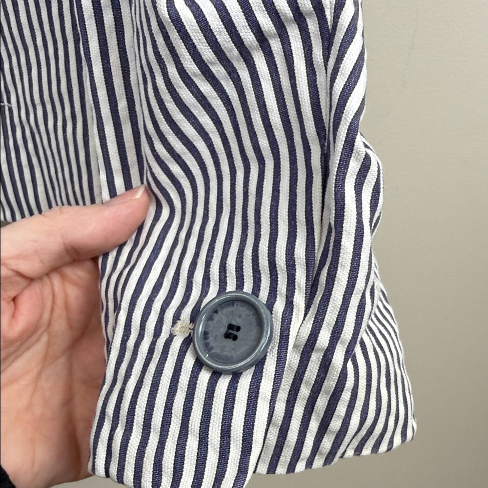 AKRIS PUNTO cotton Striped Navy & White seersucker Women's Blazer 6 - Picture 6 of 9